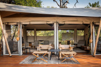 Under canvas seating area overlooking lagoon & wetland area