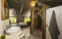 Ensuite bathroom with hot shower, private flush loo and double sink & vanity