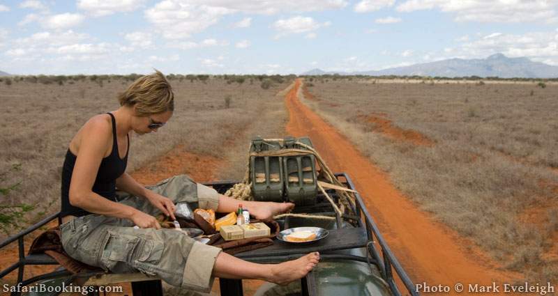 In a Kenyan national park it can be a good idea to eat lunch safely out of harm's way. Picture by Mark Eveleigh