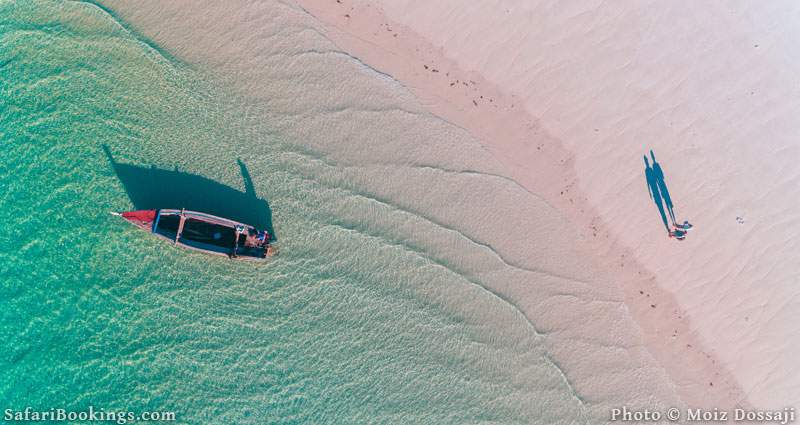 Drone footage of beach in Mafia Island Marine Park, Tanzania