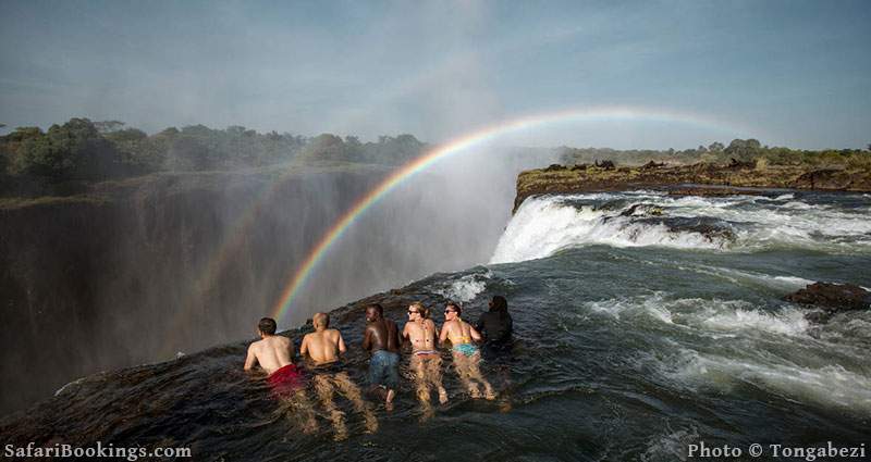 Tourists looking over the edge of Victoria Falls