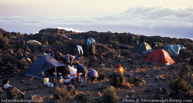 Campsite on the Shira Plateau. Mount Kilimanjaro, Tanzania