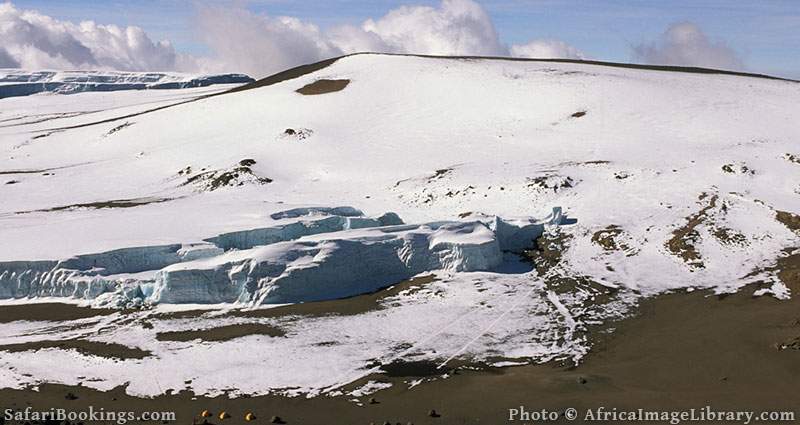 Glaciers on the summit of Mount Kilimanjaro, Tanzania, surrounding the crater.