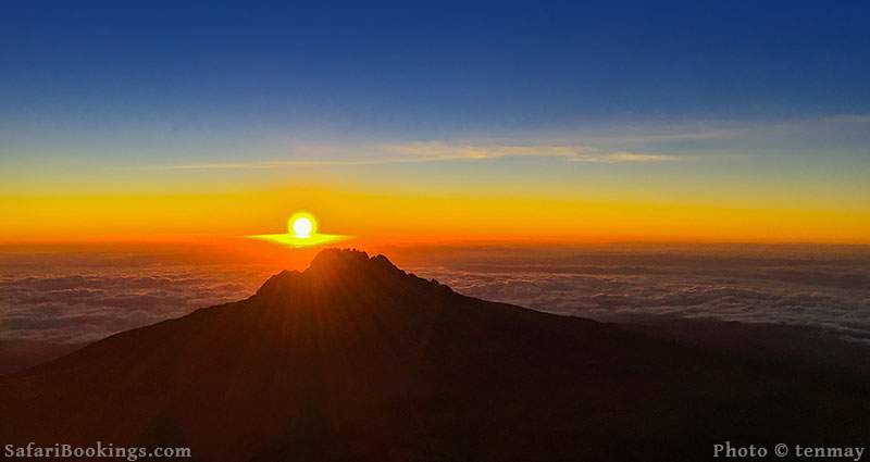 Sunrise over Mawenzi Peak on a clear day. Mount Kilimanjaro, Tanzania