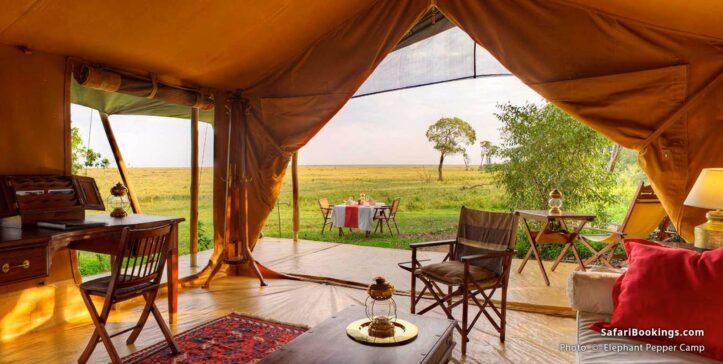 Tented camp with a view over Masai Mara plains