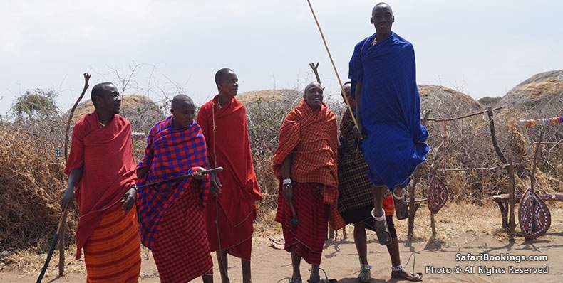 Masaai dancing and jumping in boma