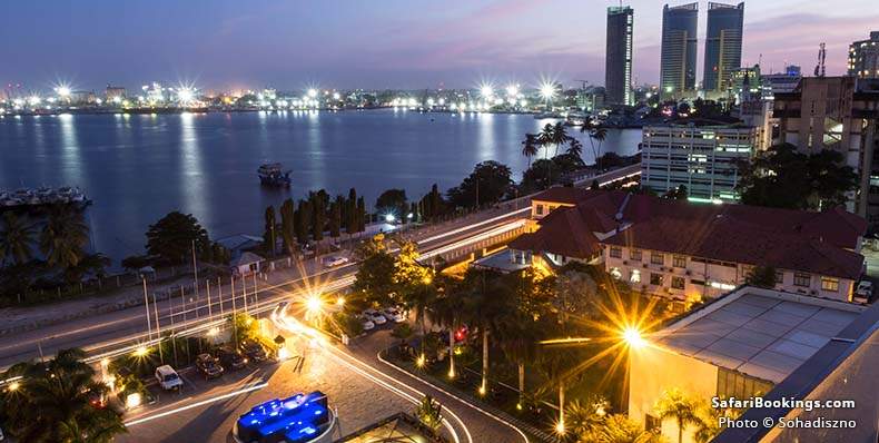 Dar es Salaam waterfront area at night