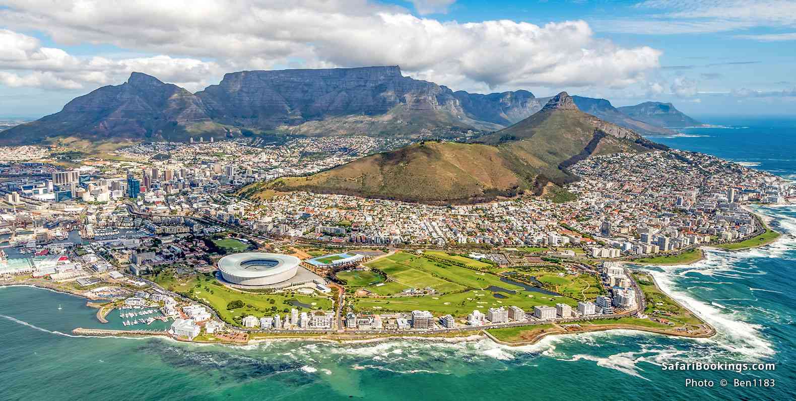 Aerial view of the city and Table Mountain