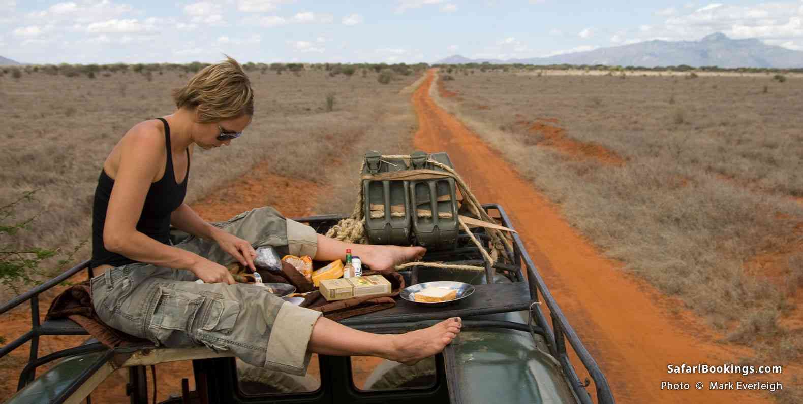 Lunch on top of the landrover