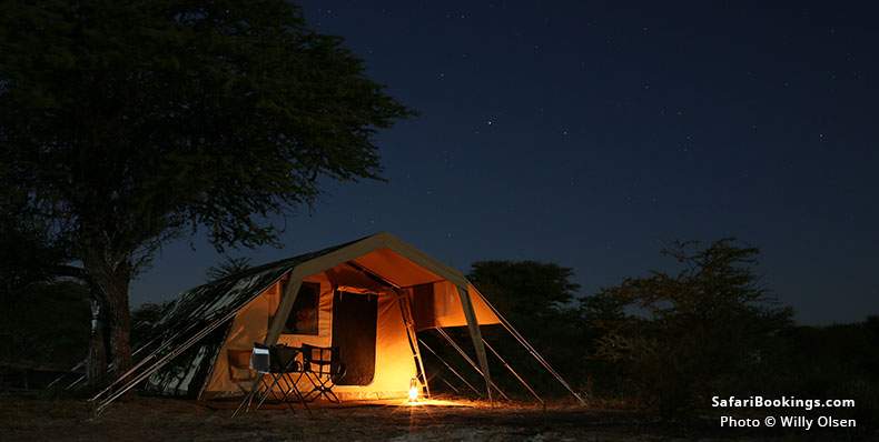 Safari tent at night