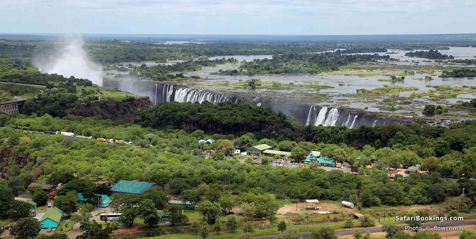 Aerial view of facilities on the Zambian side of Victoria Falls