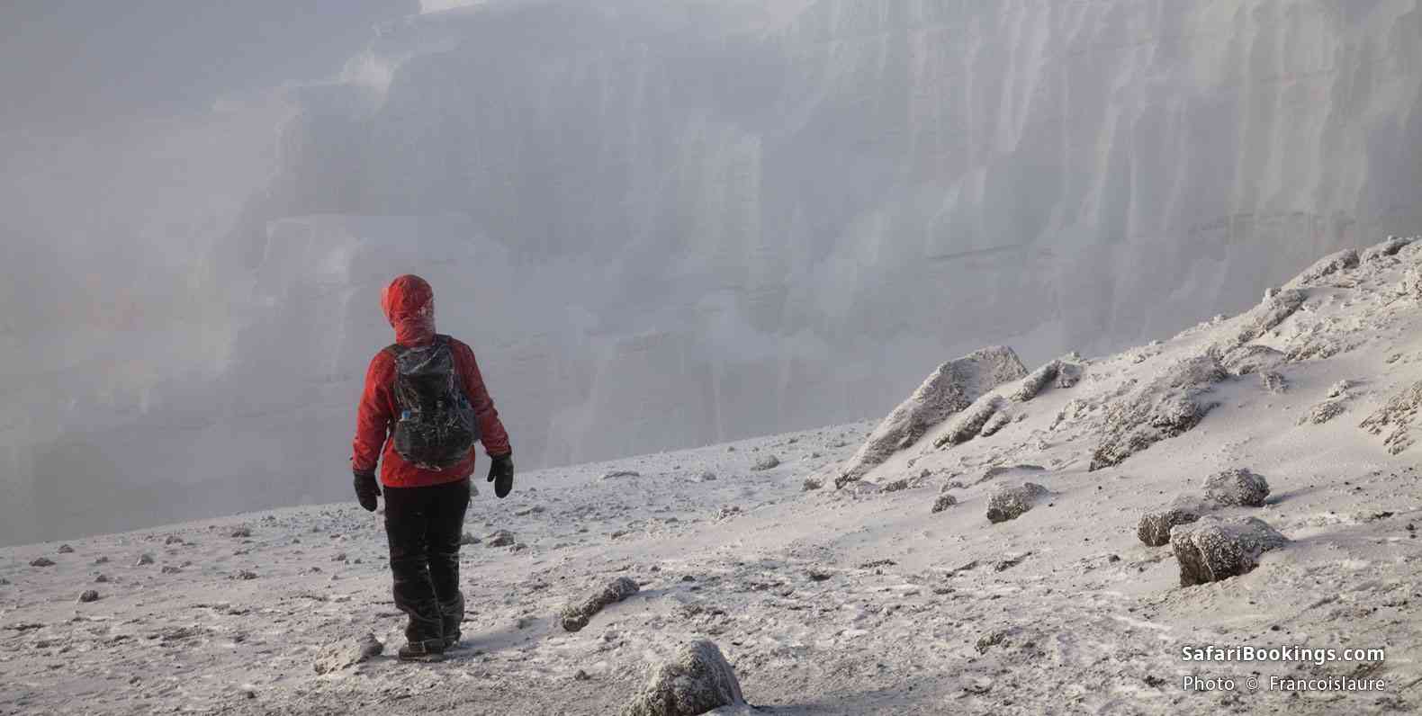 Trekker looking over a glacier