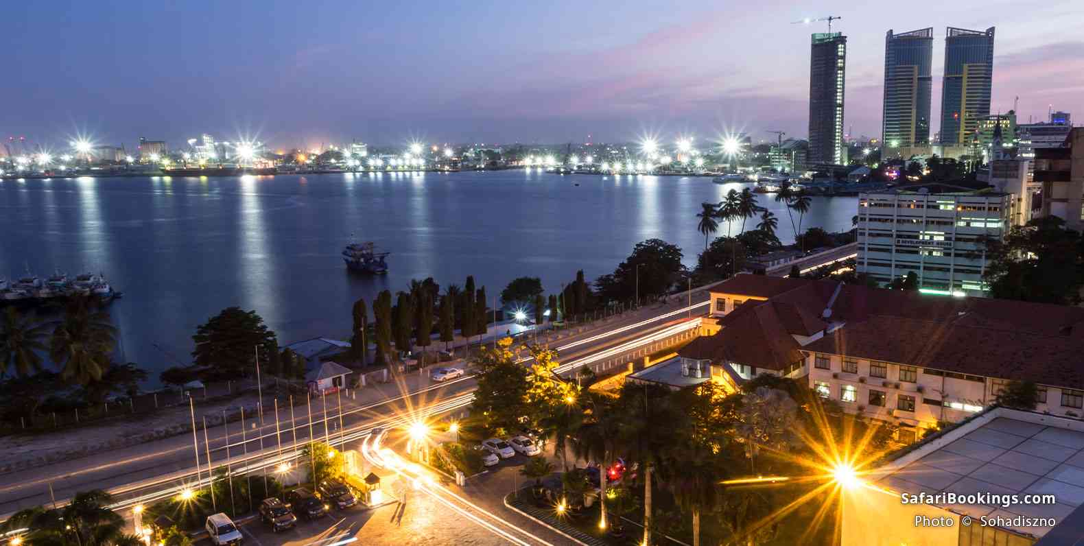 Waterfront area in Dar es Salaam at night