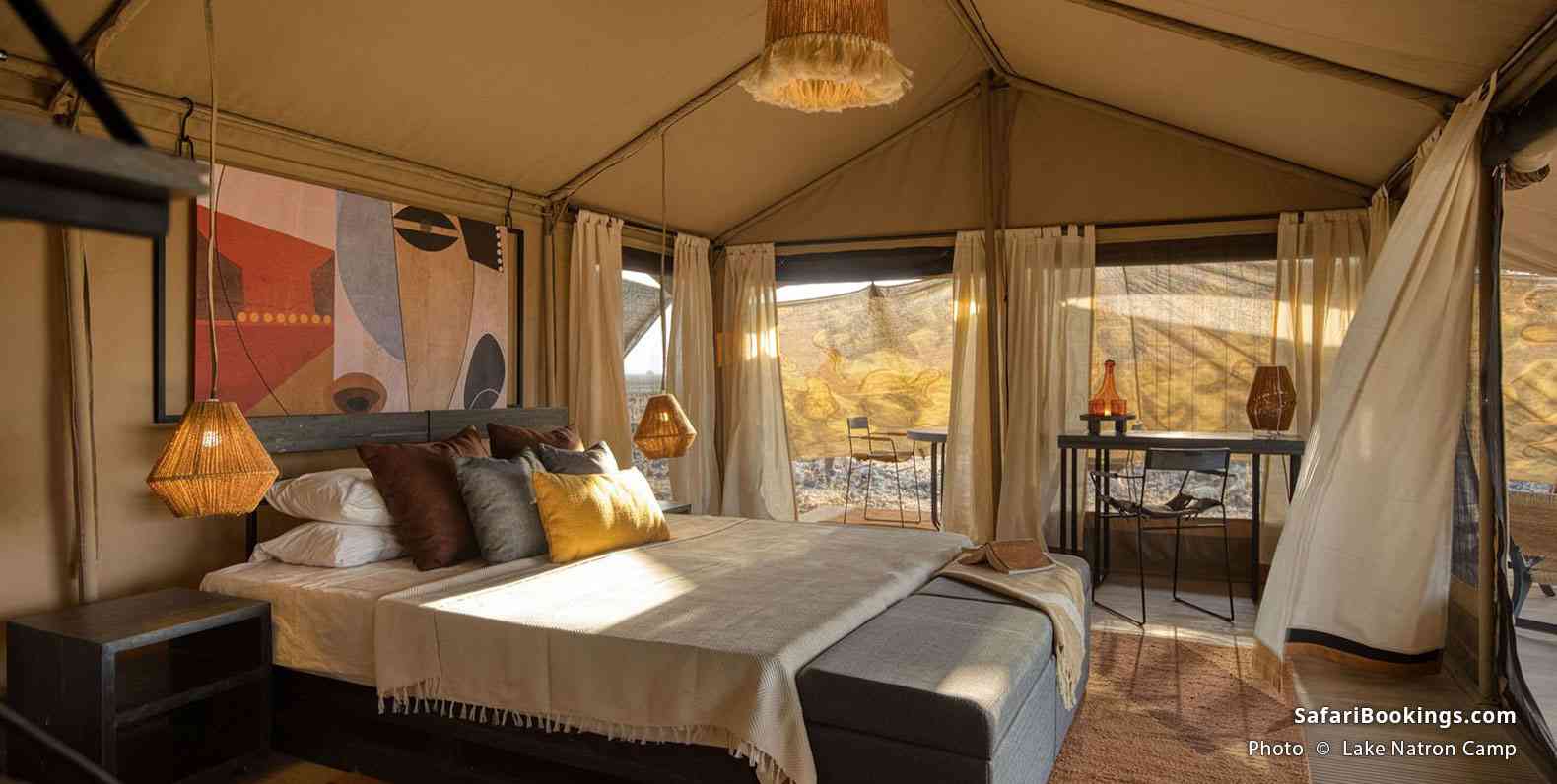 A small camp offering rustic luxury within view of Lake Natron and Ol Doinyo Lengai volcano