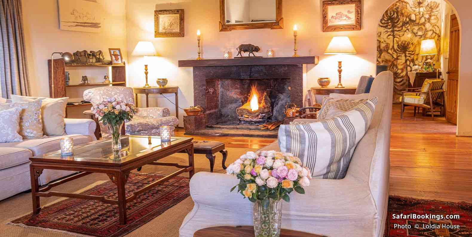 Loldia House interior with a fireplace