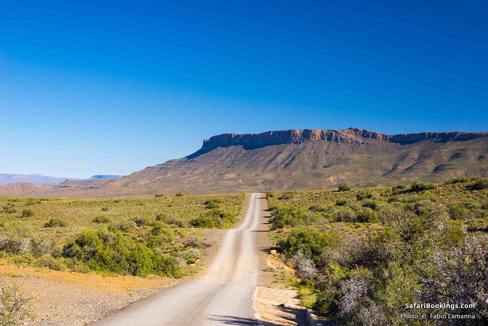 Gravel road crossing the majestic landscape at Karoo National Park