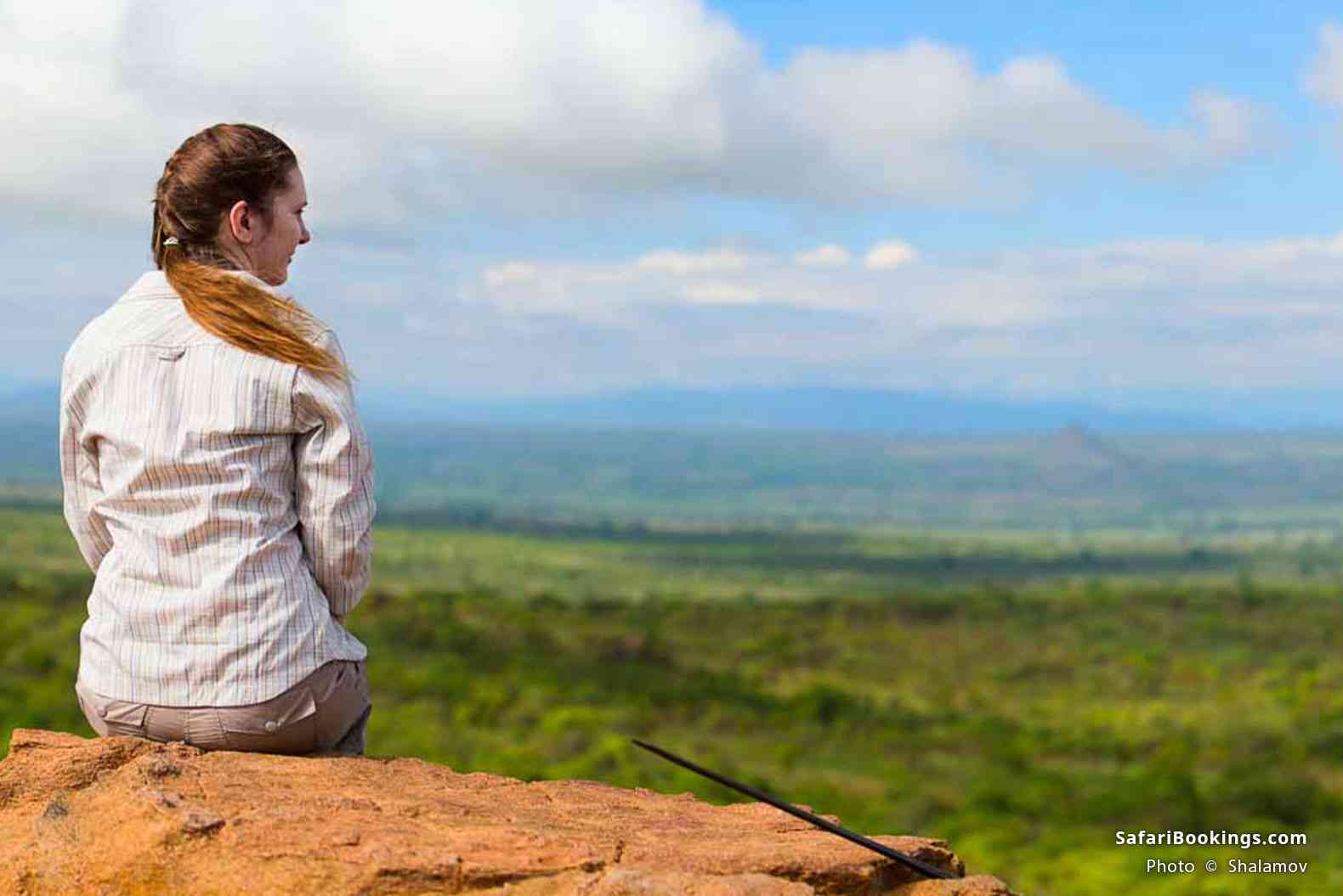 Traveler looking over the savannah in Tarangire National Park