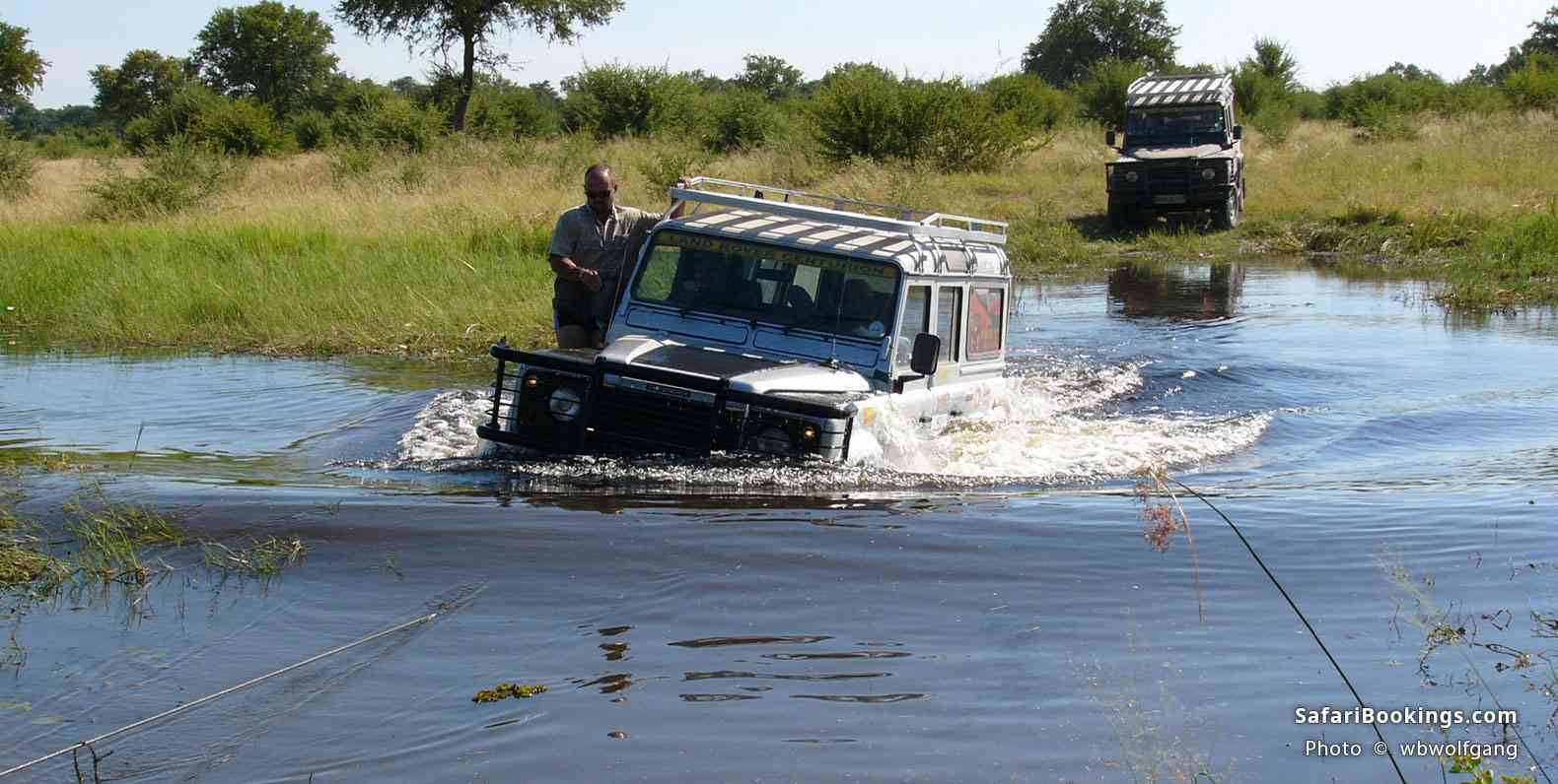 A guide navigates a flooded track in the Delta