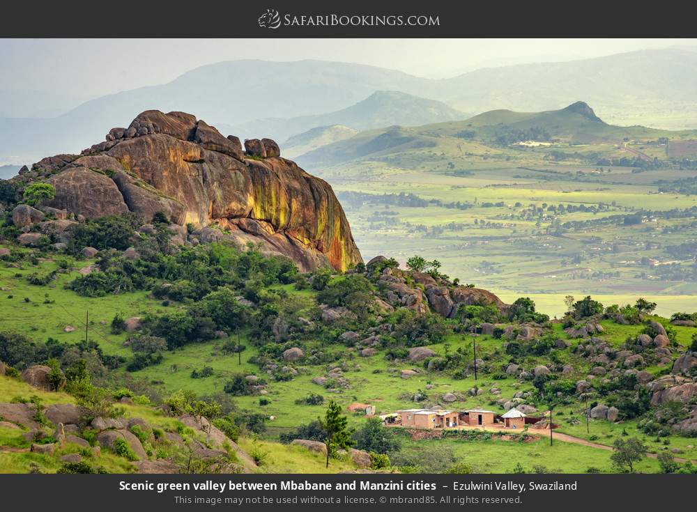 Scenic green valley between Mbabane and Manzini cities in Ezulwini Valley, Eswatini