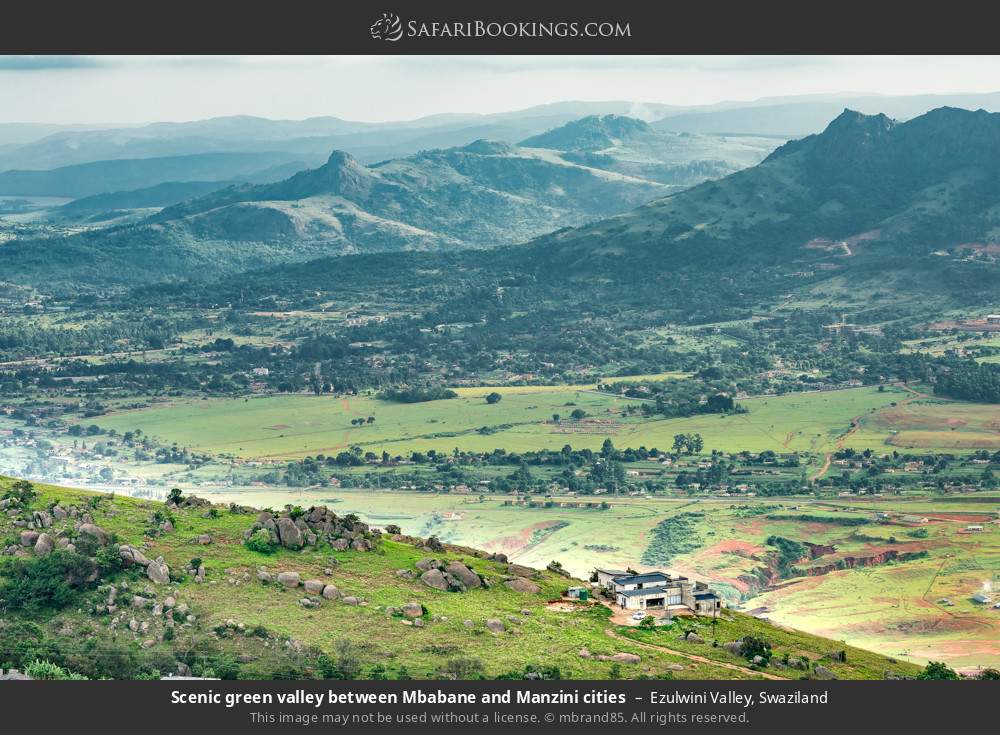 Scenic green valley between Mbabane and Manzini cities in Ezulwini Valley, Eswatini