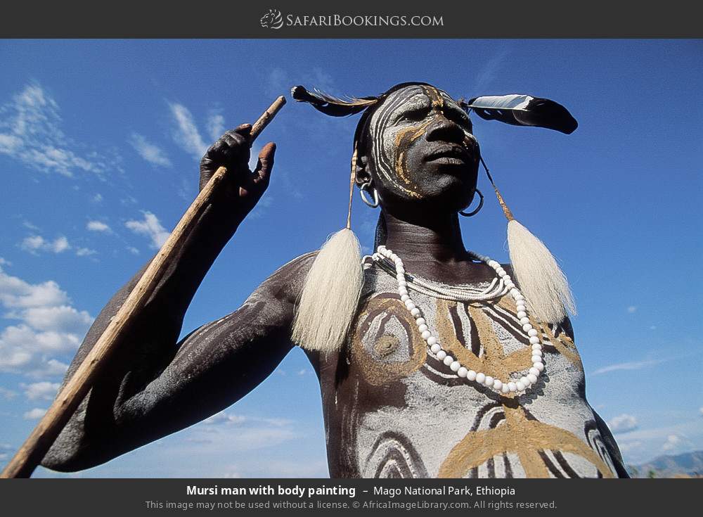 Mursi man with body painting in Mago National Park, Ethiopia