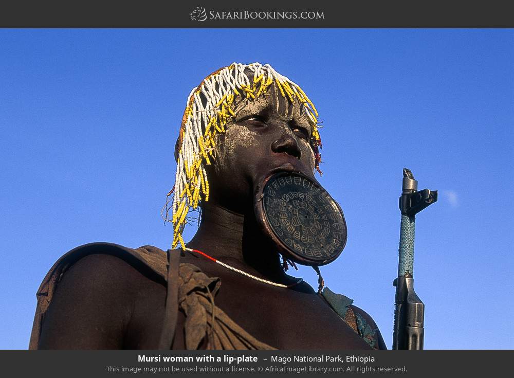 Mursi woman with a lip-plate in Mago National Park, Ethiopia