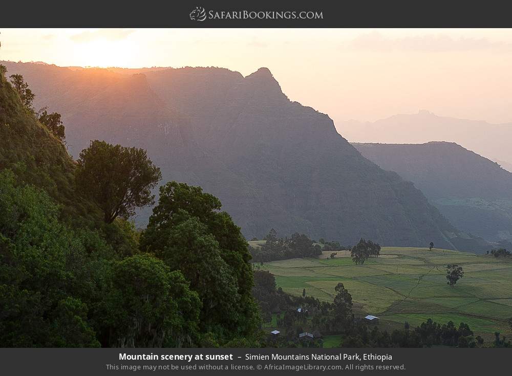Mountain scenery at sunset in Simien Mountains National Park, Ethiopia