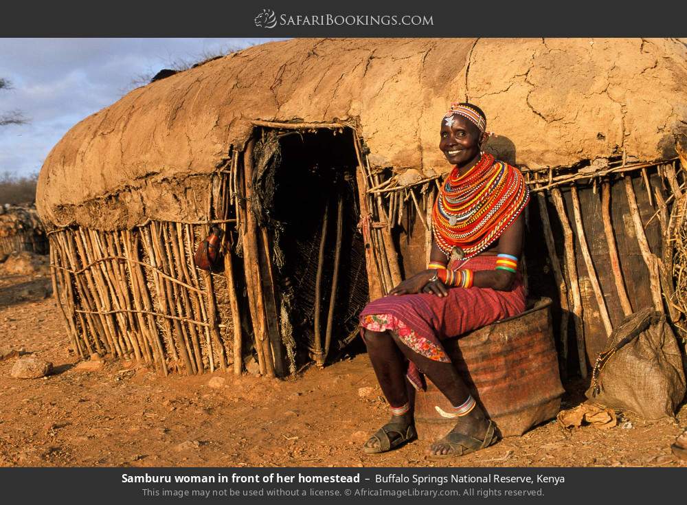 Samburu woman in front of her homestead in Buffalo Springs National Reserve, Kenya