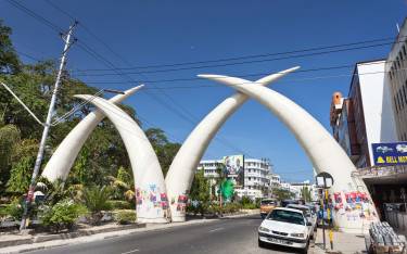 Giant elephant tusks on Moi Avenue