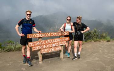 Hikers at Oloonongot Crater Point on Mt Longonot