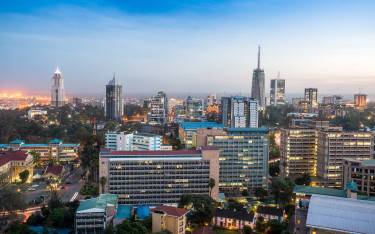 City view at dusk