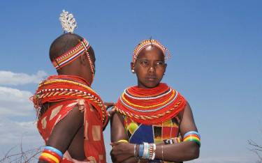 Samburu girls wearing elaborate beadwork
