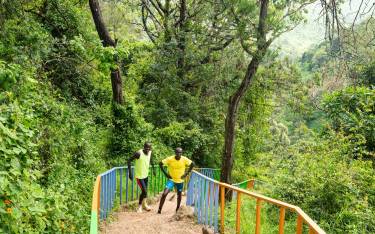 Runners on the stairs to the base of Thomson's Falls