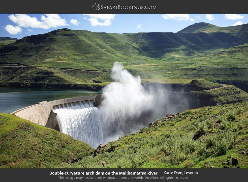 Double-curvature arch dam on the Malibamat'so River in Katse Dam, Lesotho