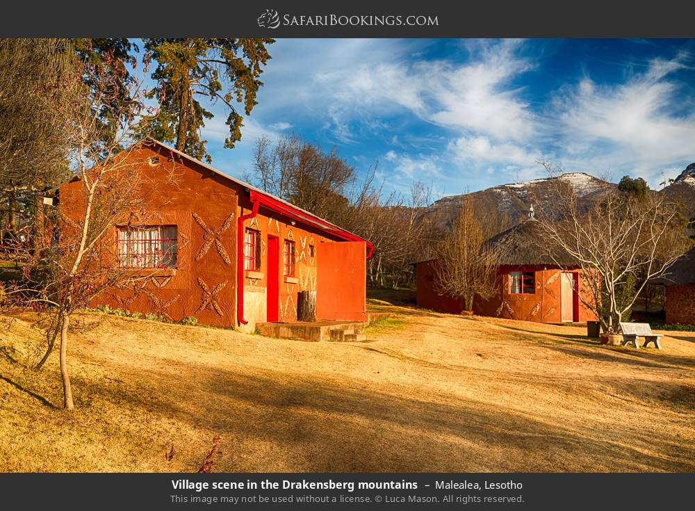 Village scene in the Drakensberg mountains in Malealea, Lesotho