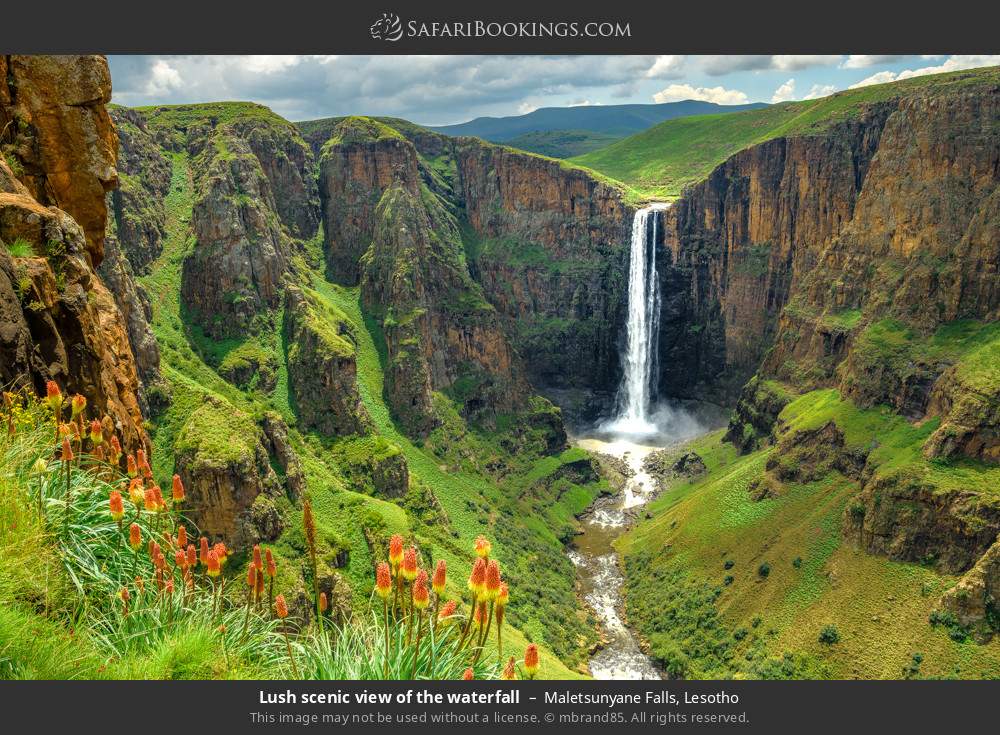 Lush scenic view of the waterfall in Maletsunyane Falls, Lesotho