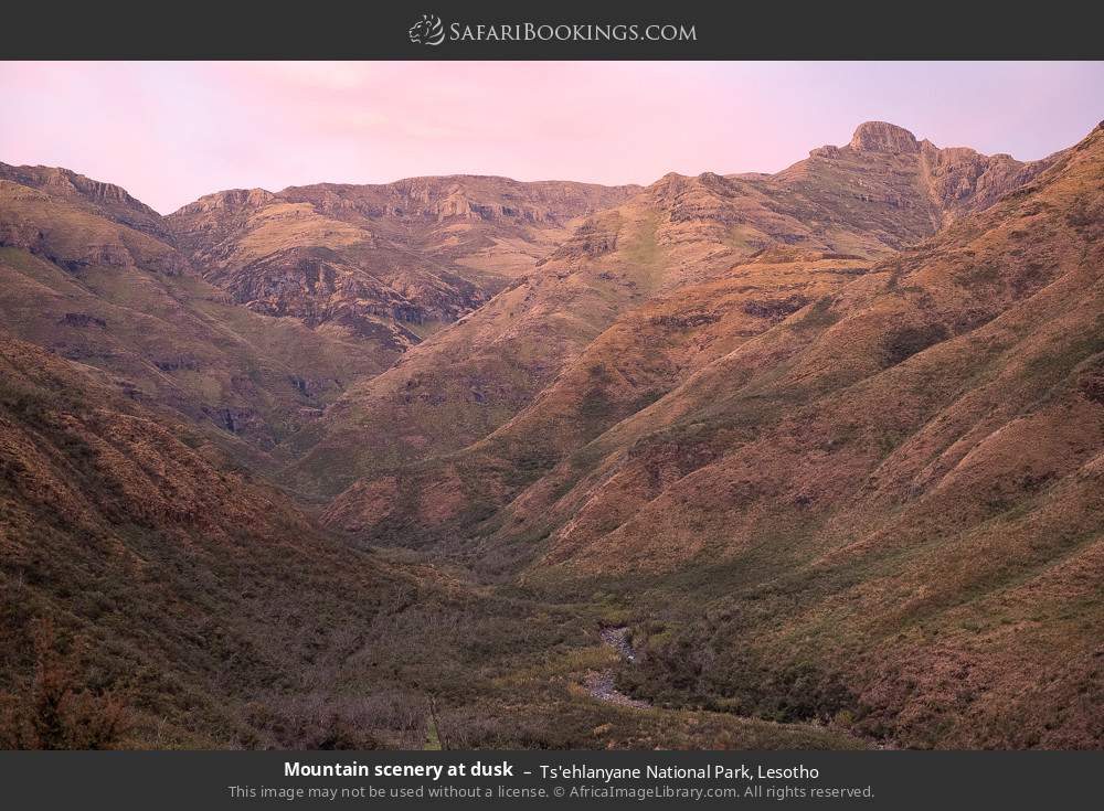Mountain scenery at dusk in Ts'ehlanyane National Park, Lesotho