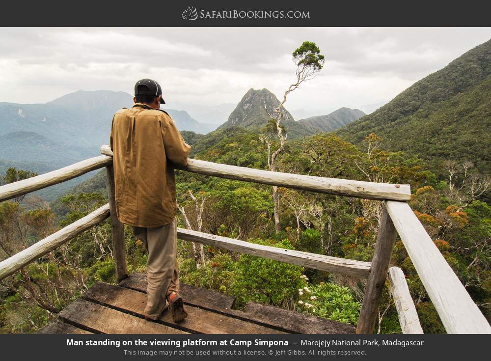 Man standing on the viewing platform at Camp Simpona in Marojejy National Park, Madagascar