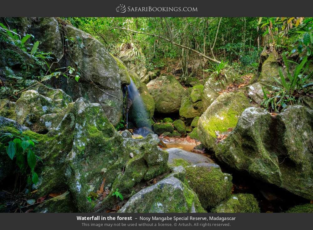 Waterfall in the forest in Nosy Mangabe Special Reserve, Madagascar