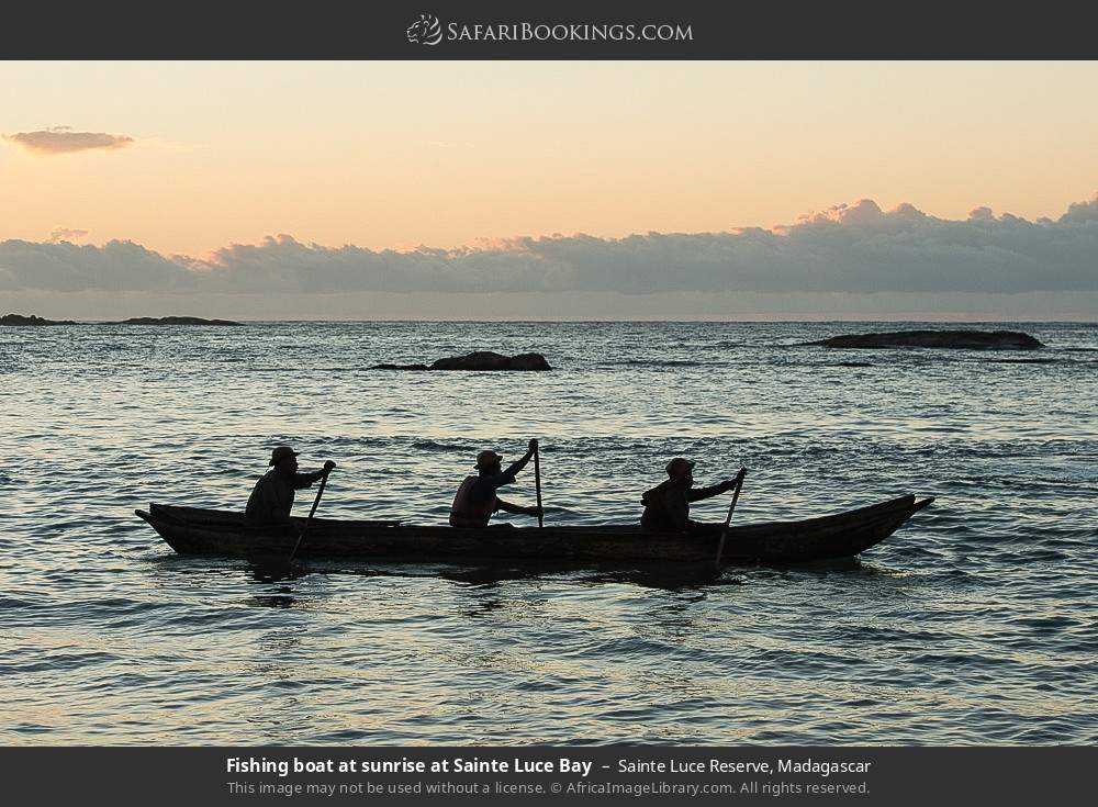 Fishing boat at sunrise at Sainte Luce Bay in Sainte Luce Reserve, Madagascar