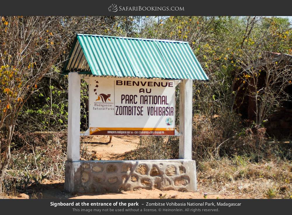Signboard at the entrance of the park in Zombitse Vohibasia National Park, Madagascar