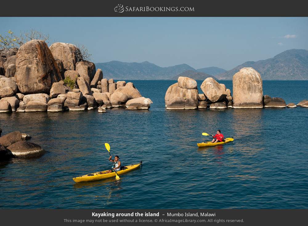 Kayaking around the island in Mumbo Island, Malawi