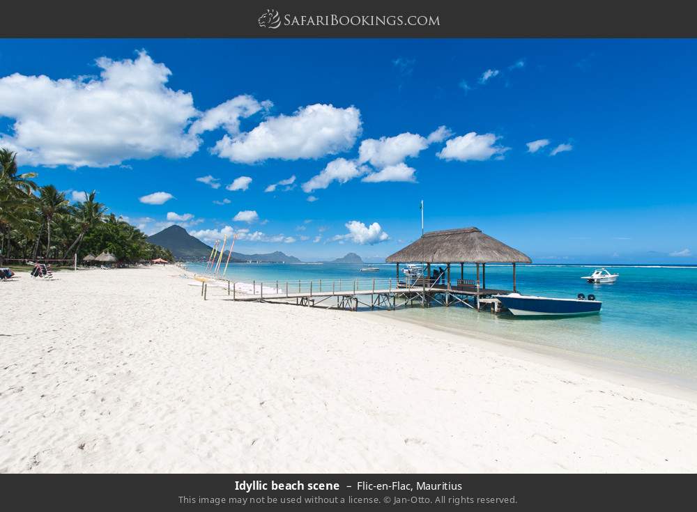 Idyllic beach scene in Flic en Flac, Mauritius