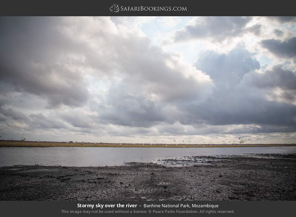 Stormy sky over the river in Banhine National Park, Mozambique