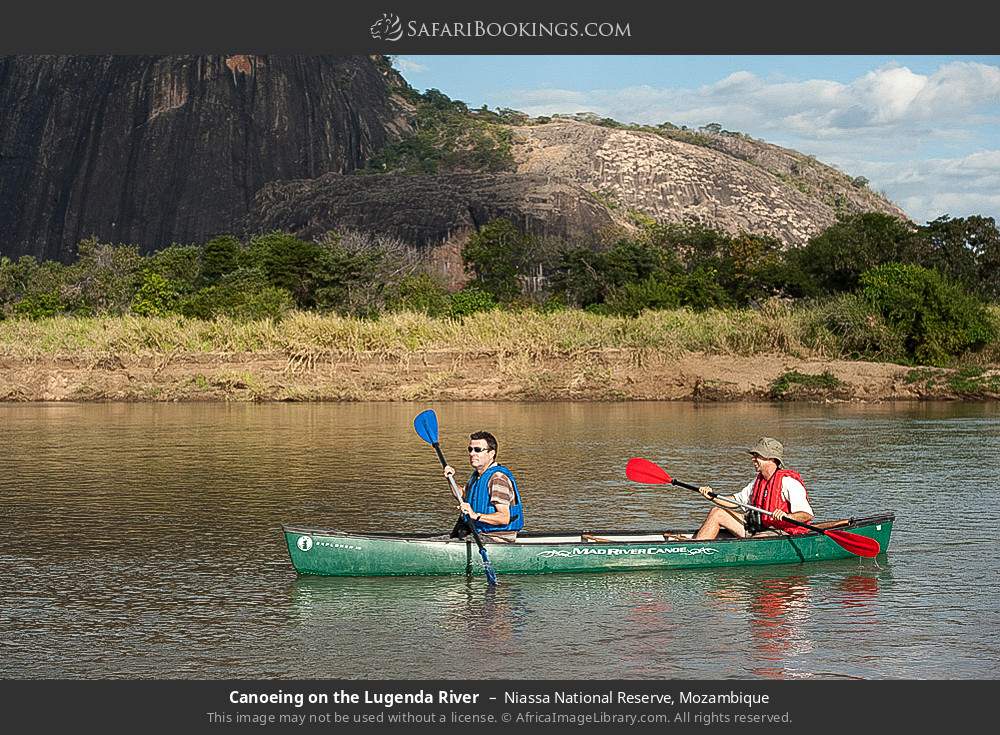 Canoeing on the Lugenda river in Niassa National Reserve, Mozambique