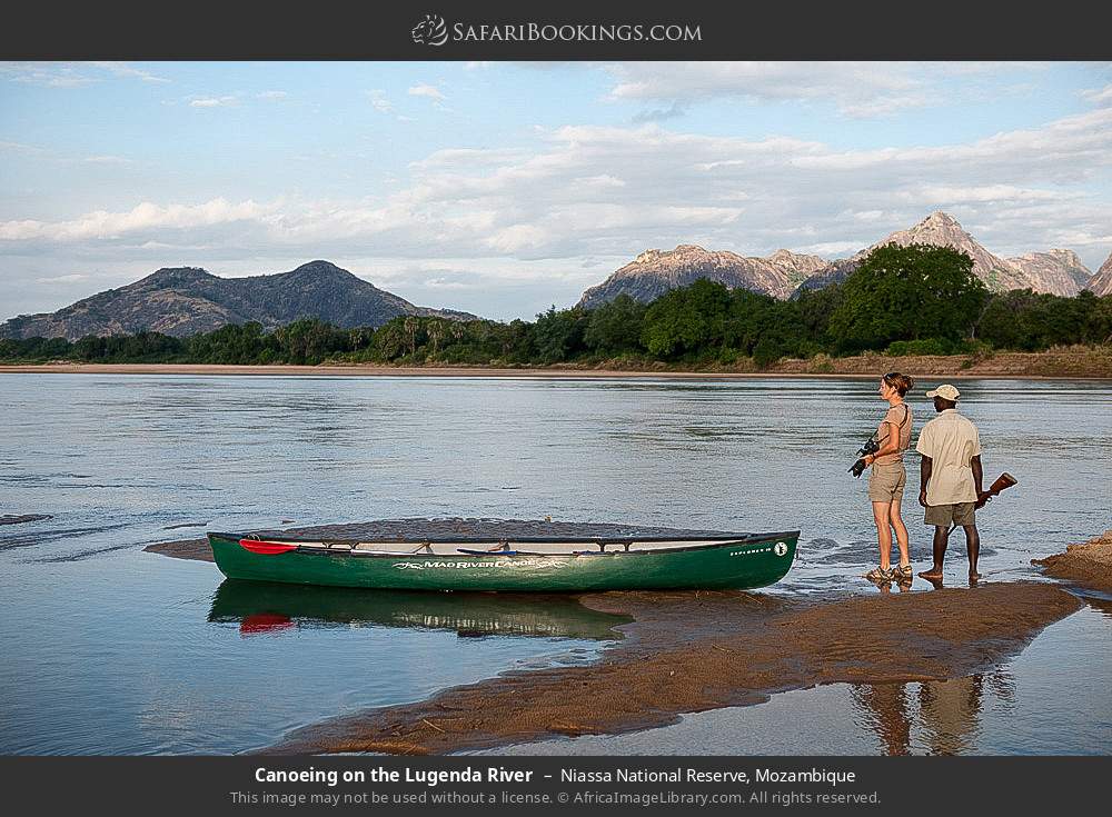 Canoeing on the Lugenda river in Niassa National Reserve, Mozambique
