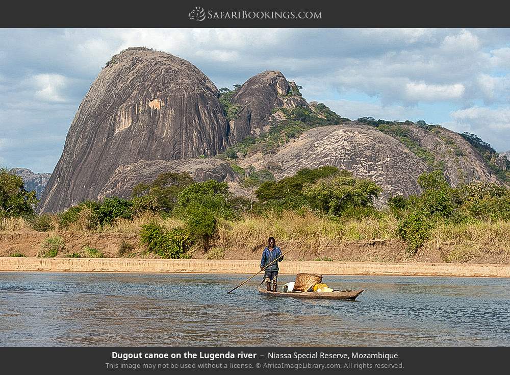 Dugout canoe on the Lugenda River in Niassa Special Reserve, Mozambique