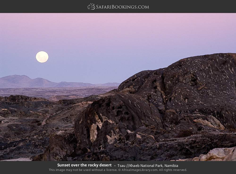 Sunset over the rocky desert in Tsau //Khaeb National Park, Namibia