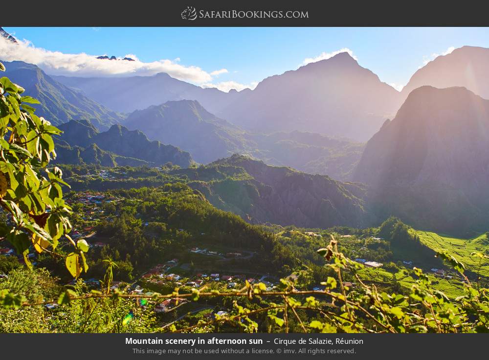 Mountain scenery in afternoon sun in Cirque de Salazie, Réunion