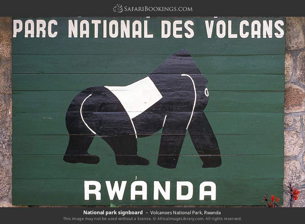 National park signboard in Volcanoes National Park, Rwanda